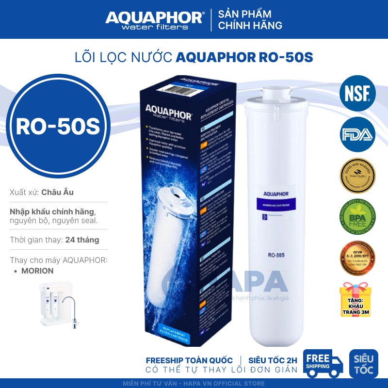 Lõi lọc AQUAPHOR RO-50S MEMBRANE (Màng siêu lọc)  sử dụng công nghệ NANO Aqualen