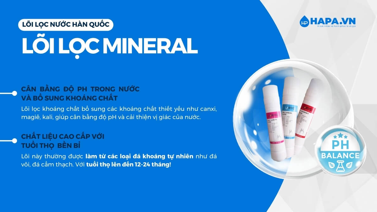 Lõi lọc Mineral giúp bổ sung các khoáng chất thiết yếu nhất cho cơ thể