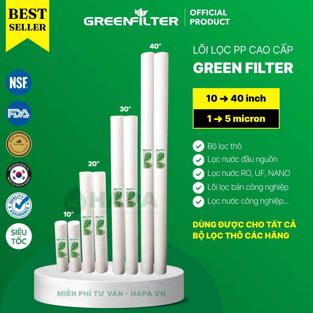 Lõi Lọc Thô 10 inch PP 100% Polypropylene - Green Filter Hàn Quốc - 1