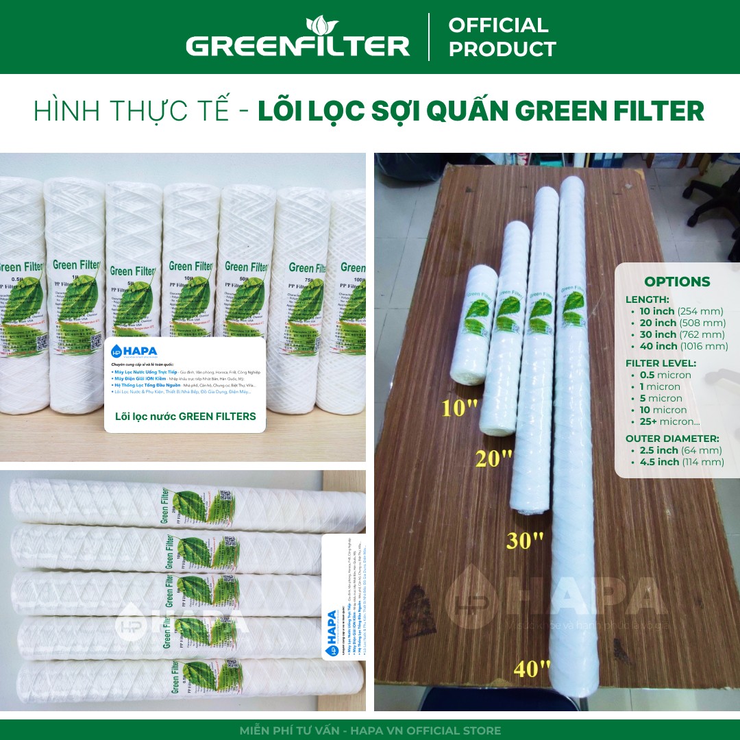 Lõi lọc sợi quấn (String Wound Filter Cartridge) 10 inch - 20 inch - 30 inch - 40 inch, cấp lọc 1 micron - 5 micron - 10 - 25 - 50 micron - chính hãng tại HAPA VN - 3