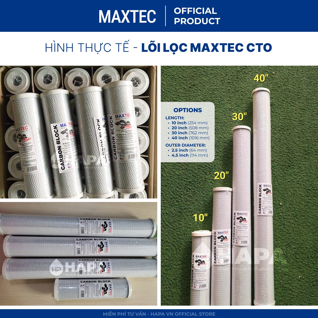 Lõi lọc than hoạt tính đa dạng kích thước 10, 20, 30 và 40 inch