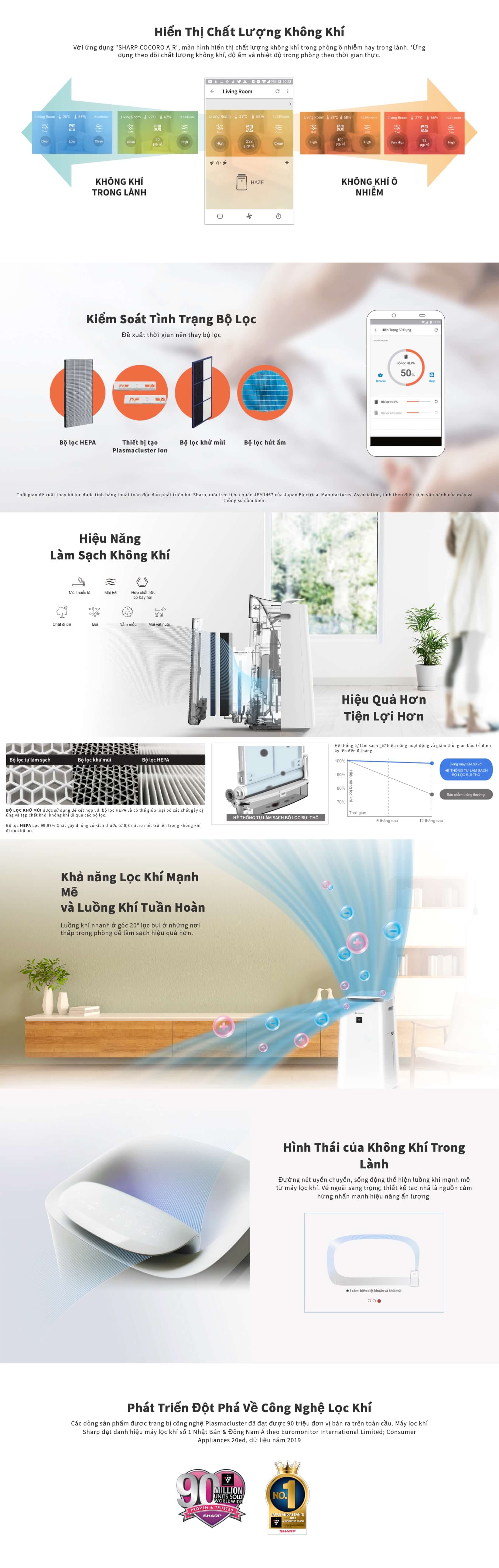 Máy Lọc Không Khí Sharp KI-L80V-T - Phòng ~50m², Plasmacluster ion, Tạo ẩm - Điện máy HAPA - Hàng Chính Hãng