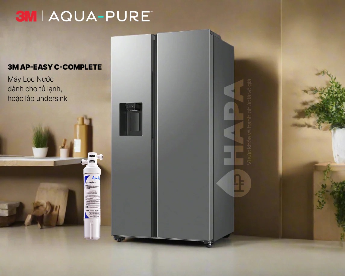 Máy Lọc Nước 3M AP-EASY C-COMPLETE phù hợp với các dòng tủ lạnh có sử dụng nước cấp bên ngoài, đảm bảo nguồn nước tinh khiết để làm đá và lấy nước uống trực tiếp.