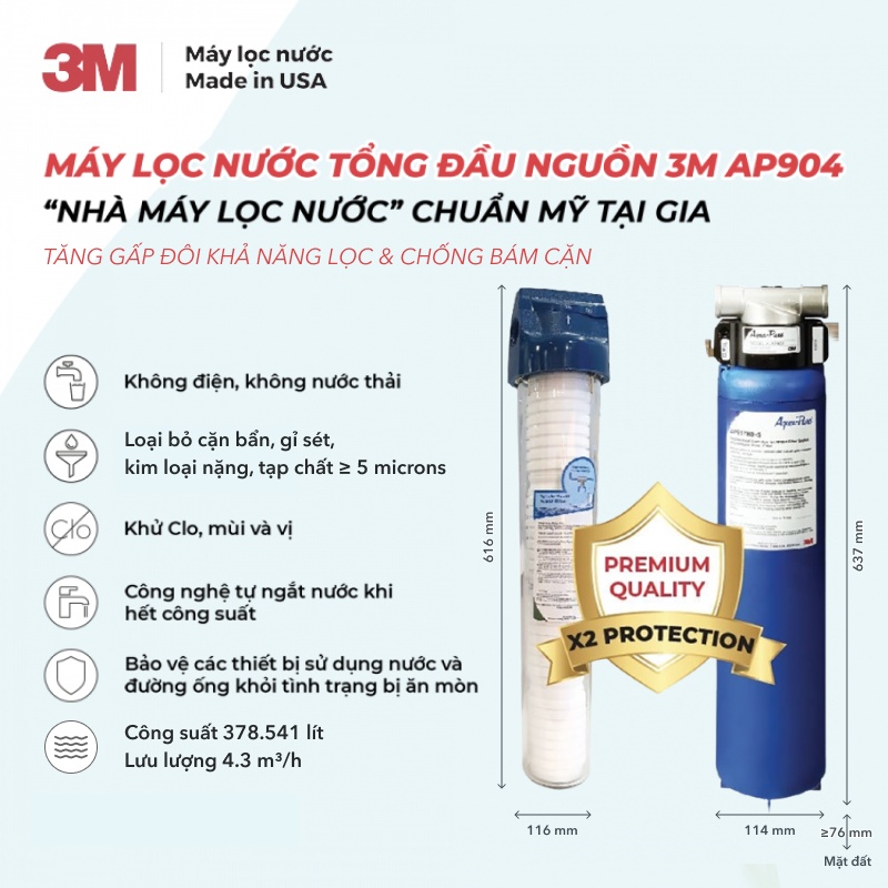 Máy Lọc Nước Tổng Đầu Nguồn 3M AP904 Nước Sạch Chuẩn Mỹ Cho Sinh Hoạt Gia Đình, Toàn Nhà - Nhập Khẩu Mỹ, Hàng Chính Hãng