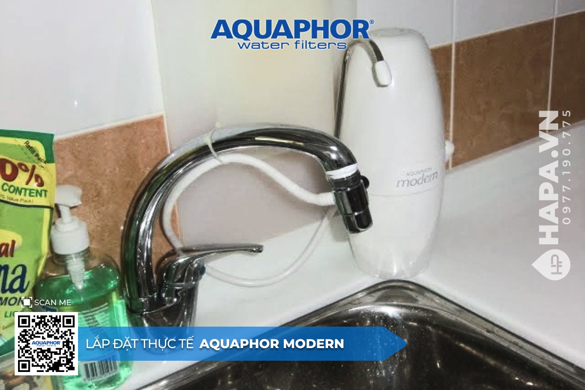 Hình ảnh lắp đặt Máy Lọc Nước Để Bàn AQUAPHOR MODERN tại Chung Cư Tân Tập, Long An