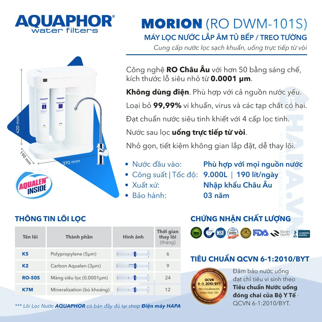 Thông số kỹ thuật Máy Lọc Nước Máy Lọc Nước AQUAPHOR MORION Cao Cấp 01