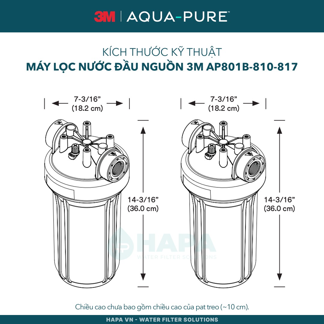 Kích thước kỹ thuật của 3M™ Aqua-Pure™ AP801B-810-817 10 inch Big Blue