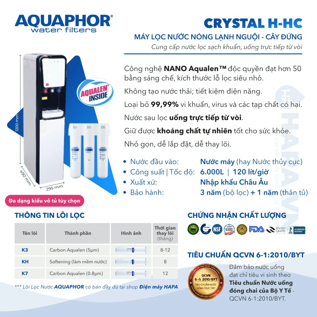 Thông số kỹ thuật Cây Nước Nóng Lạnh AQUAPHOR 01