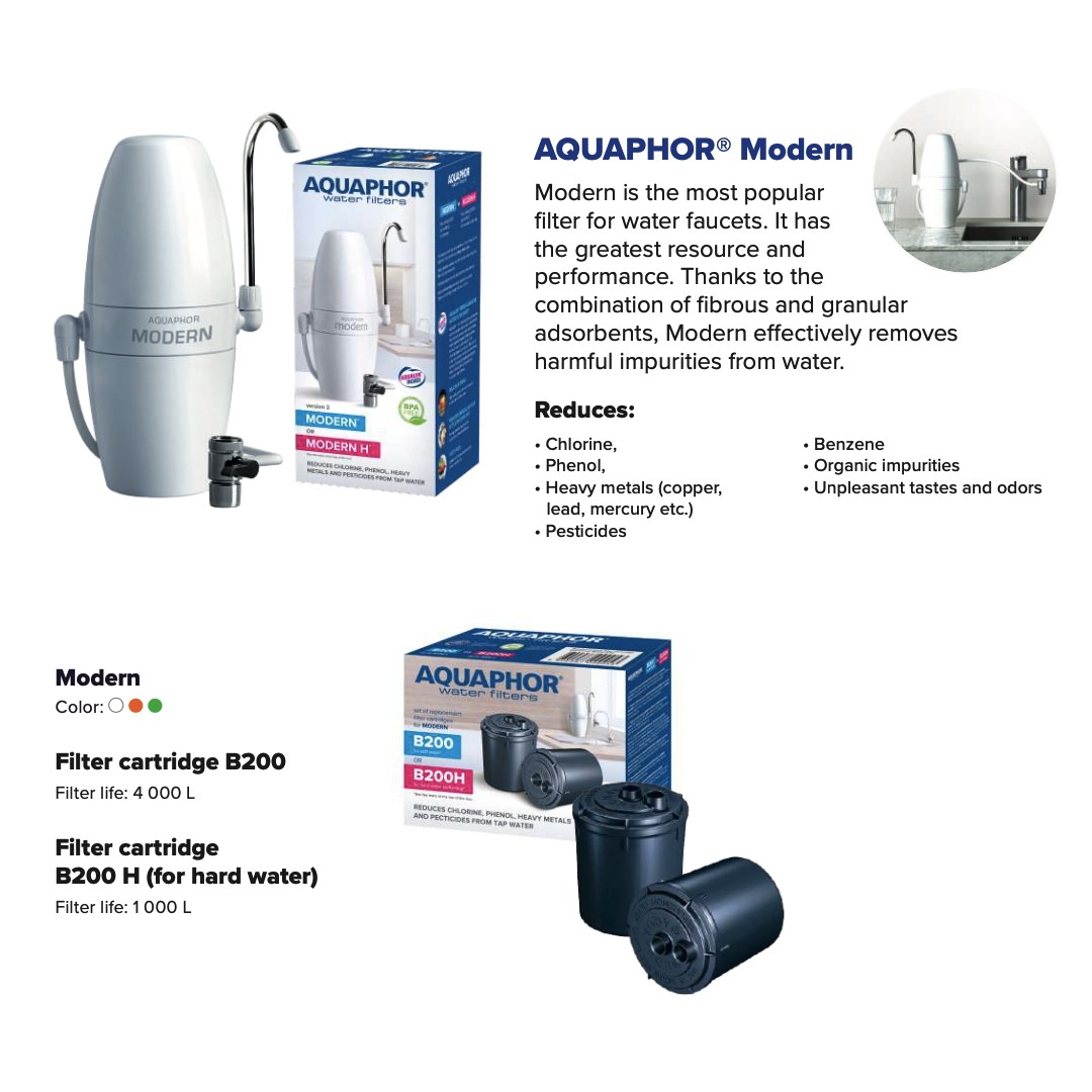 Nhờ sự kết hợp của các chất hấp phụ dạng sợi và dạng hạt, Aquaphor Modern là bộ lọc tại vòi hiệu quả nhất trong danh mục này.