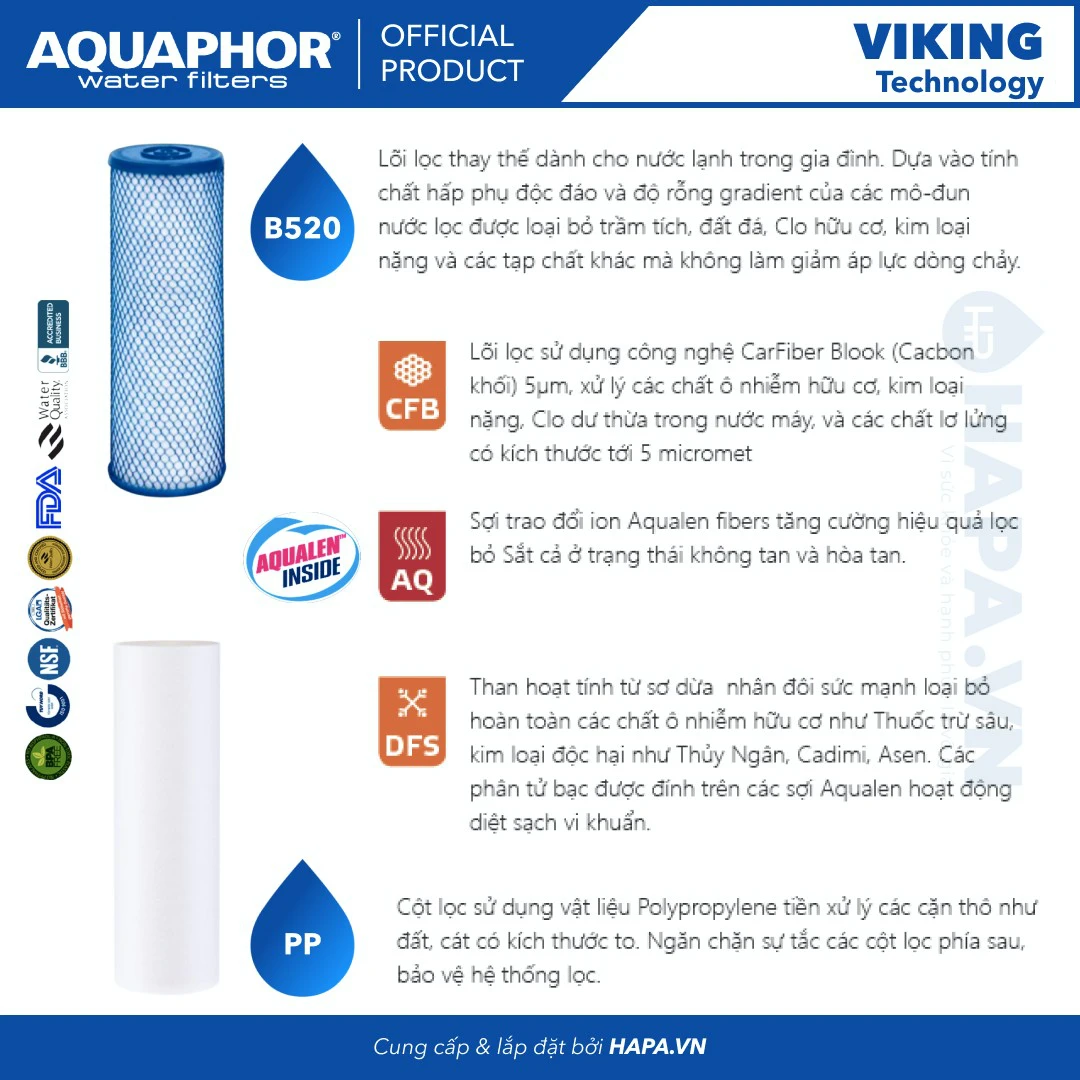Thông số kỹ thuật của Máy Lọc Nước Đầu Nguồn AQUAPHOR VIKING 2