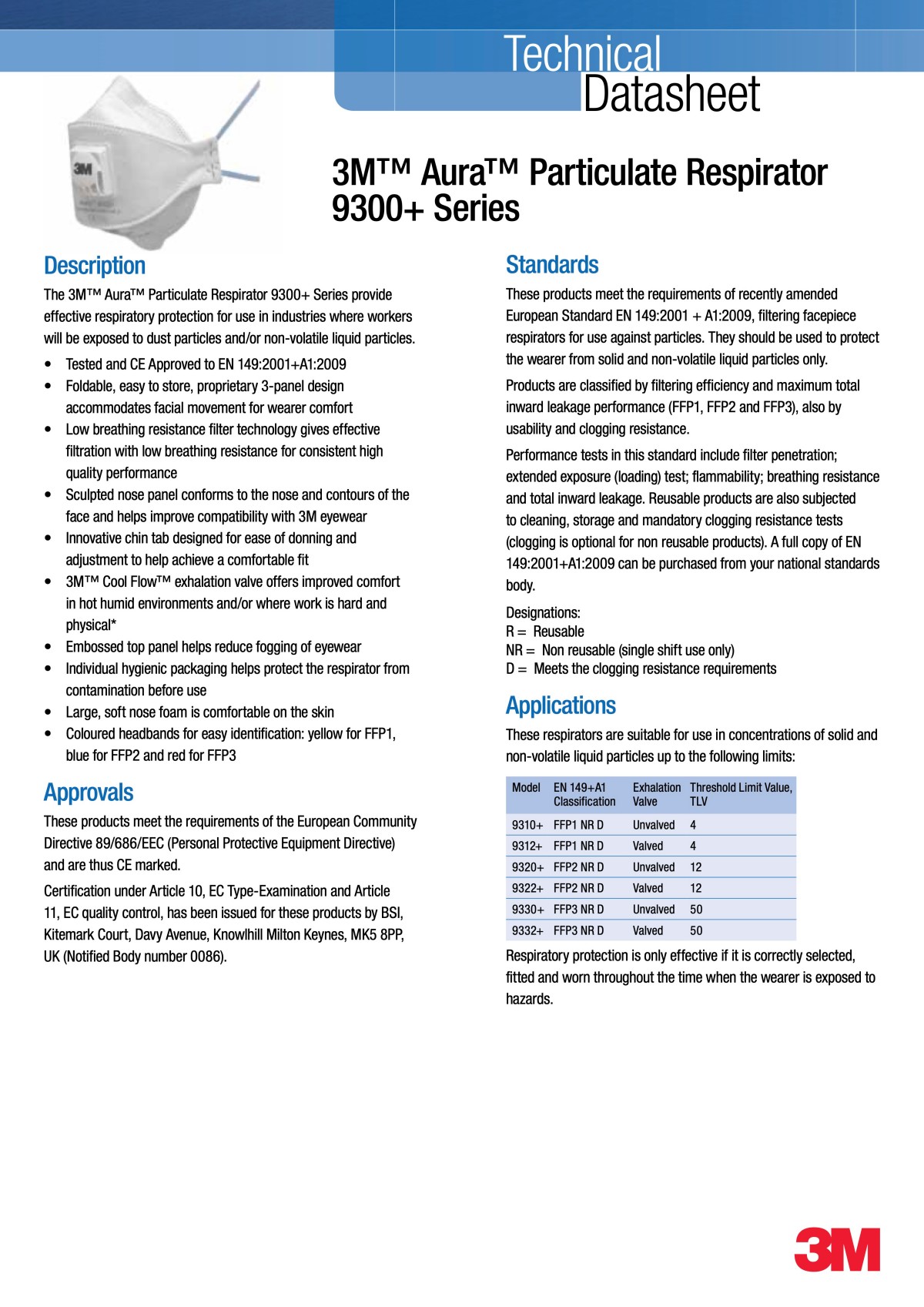 3M™ Particulate Respirator 9332A+ FFP3 - Technical Data Sheet