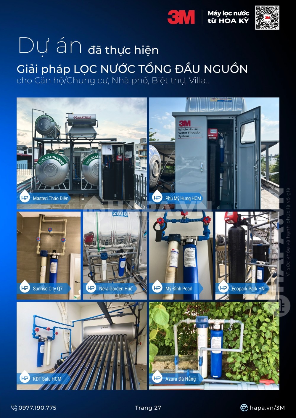 Hình ảnh lắp đặt thực tế hệ thống lọc tổng đầu nguồn tại các biệt thự, villa