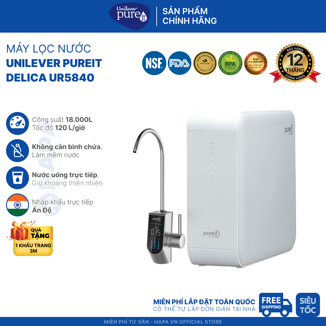 Thông số kỹ thuật Máy Lọc Nước Unilever Pureit DELICA UR5840