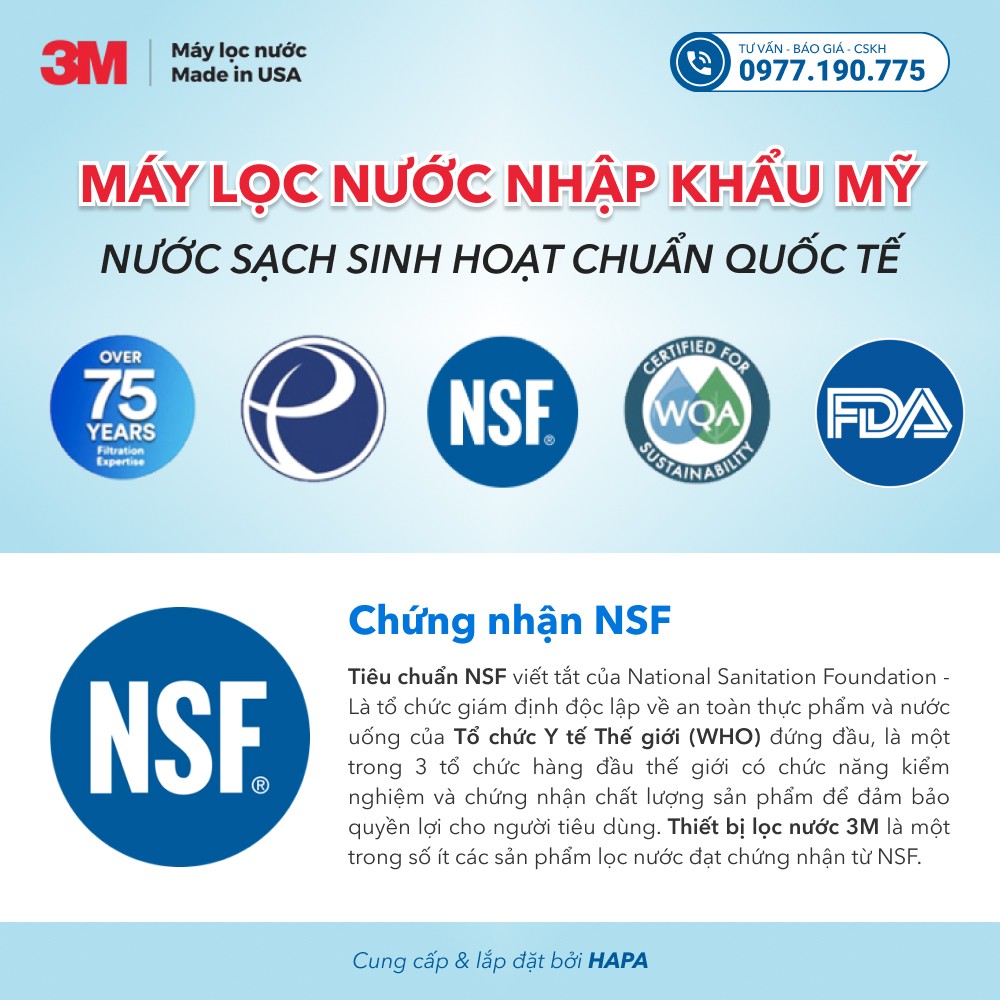 Máy Lọc Nước Đầu Nguồn 3M AP904 - Nhập Khẩu Mỹ đạt chuẩn quốc tế NSF, WQA, FDA, Viện Pasteur về nước sạch dùng cho sinh hoạt toàn gia đình, chuẩn quốc tế.