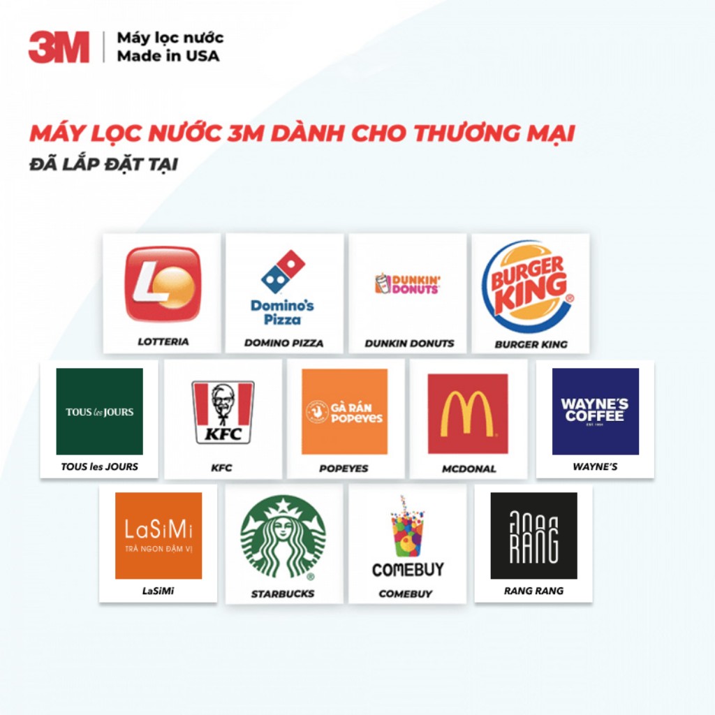 Máy Lọc Nước 3M ICE140-S được tin dùng bởi: Starbucks, Lotteria, Popeyes, Domino Pizza, KFC, McDonald's, Burger King…