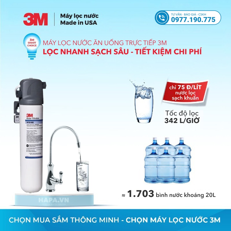 Máy Lọc Nước 3M BREW120-MS siêu tiết kiệm chỉ 75 vnd/lít nước lọc sạch khuẩn, tương đương 1703 bình nước khoáng 20L.