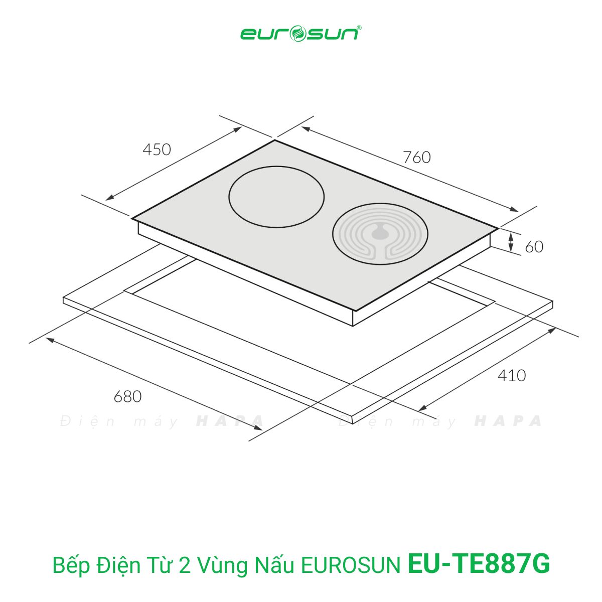 Hình ảnh thực tế Bếp điện từ đôi (1 điện + 1 hồng ngoại) Eurosun EU-TE887G