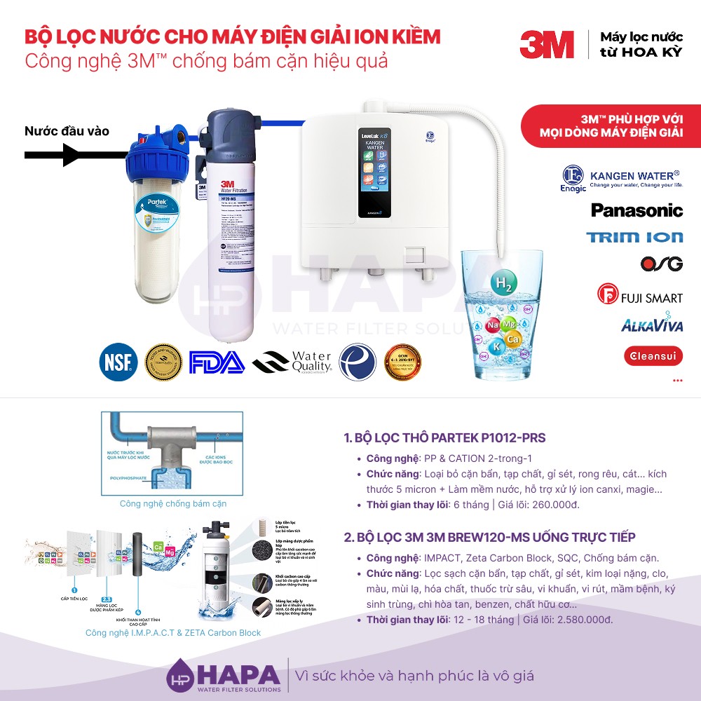 Ưu điểm nổi bật của Bộ Tiền Xử Lý Nước 3M BREW120-MS Cho Máy Điện Giải iON Kiềm - Nhập khẩu Mỹ
