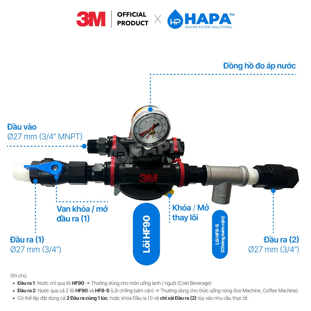 Đầu Chụp 3M DP1XX Cho Máy Lọc Nước 3M DP190, HF90 & HF8-S 3M™ High Flow Series Dual Port Single Manifold Assembly - Phụ Kiện Chính Hãng 3M - 03