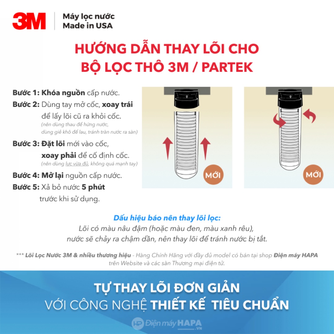 Lõi Lọc Nước 3M AP110 Nhập khẩu Mỹ, Thay Cho Bộ Lọc Thô AP11T, AP055T - Hàng Chính Hãng