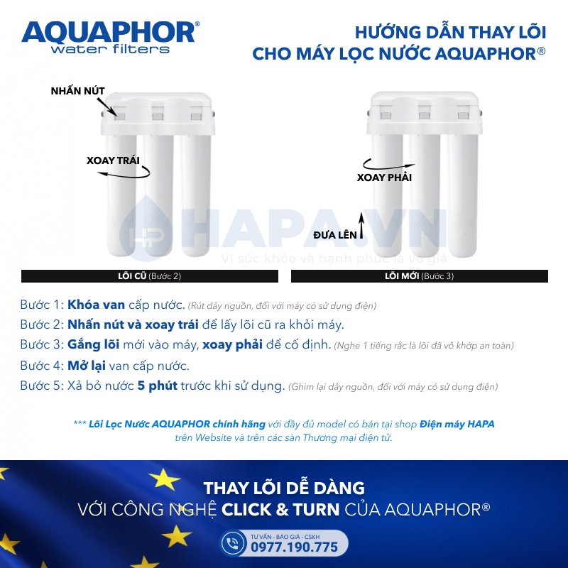 Hướng dẫn thay lõi lọc nước AQUAPHOR - Nhập Khẩu Châu Âu, chính hãng và giá tốt mua tại HAPA
