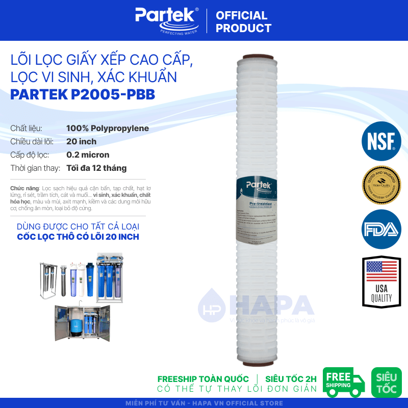 Lõi lọc xác khuẩn 20 inch là một lõi lọc bổ sung được sản xuất bằng nhựa PP, mang lại độ bền và sự ổn định khi sử dụng máy lọc nước