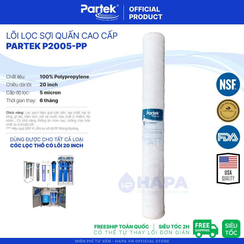 Lõi Lọc Sợi Quấn (Sợi Cuộn) PARTEK P2005-PP 20 inch, 5 Micron-2