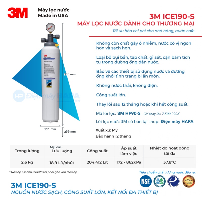 Máy Lọc Nước 3M ICE190-S (70020020163) - Hàng Chính Hãng