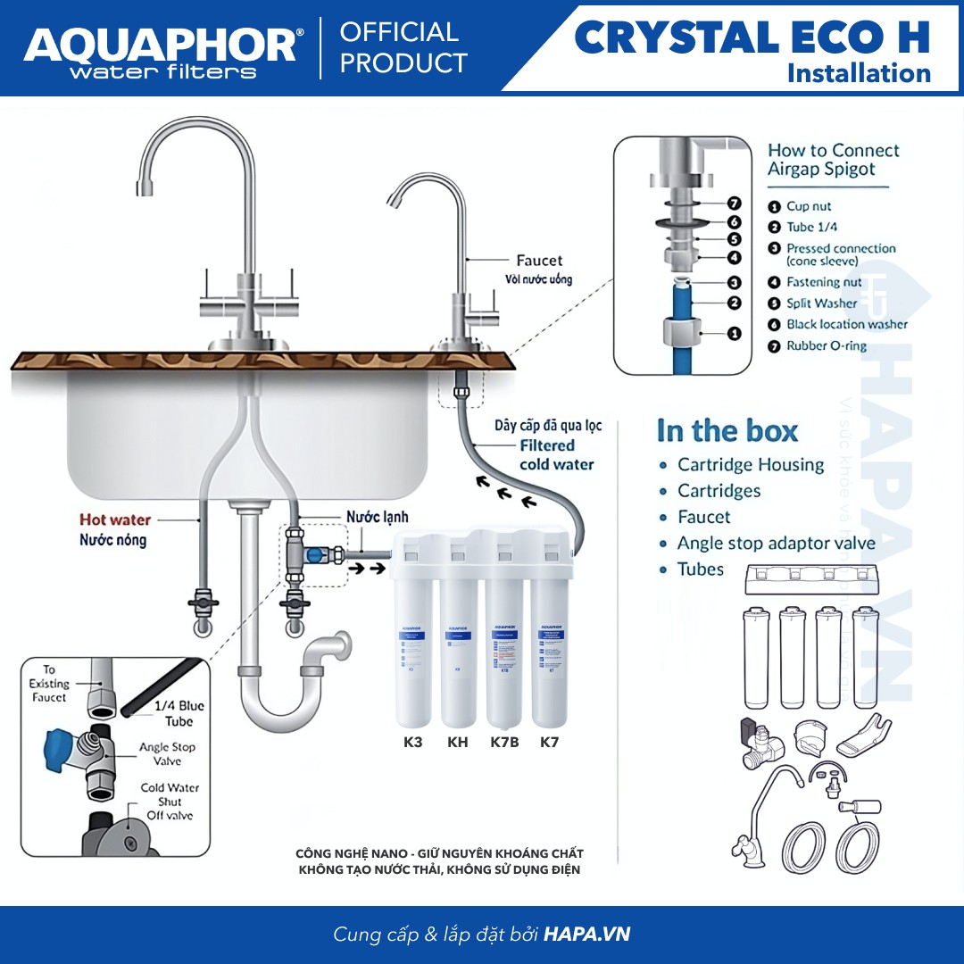 Sơ đồ lắp đặt Máy Lọc Nước AQUAPHOR CRYSTAL ECO H Nano