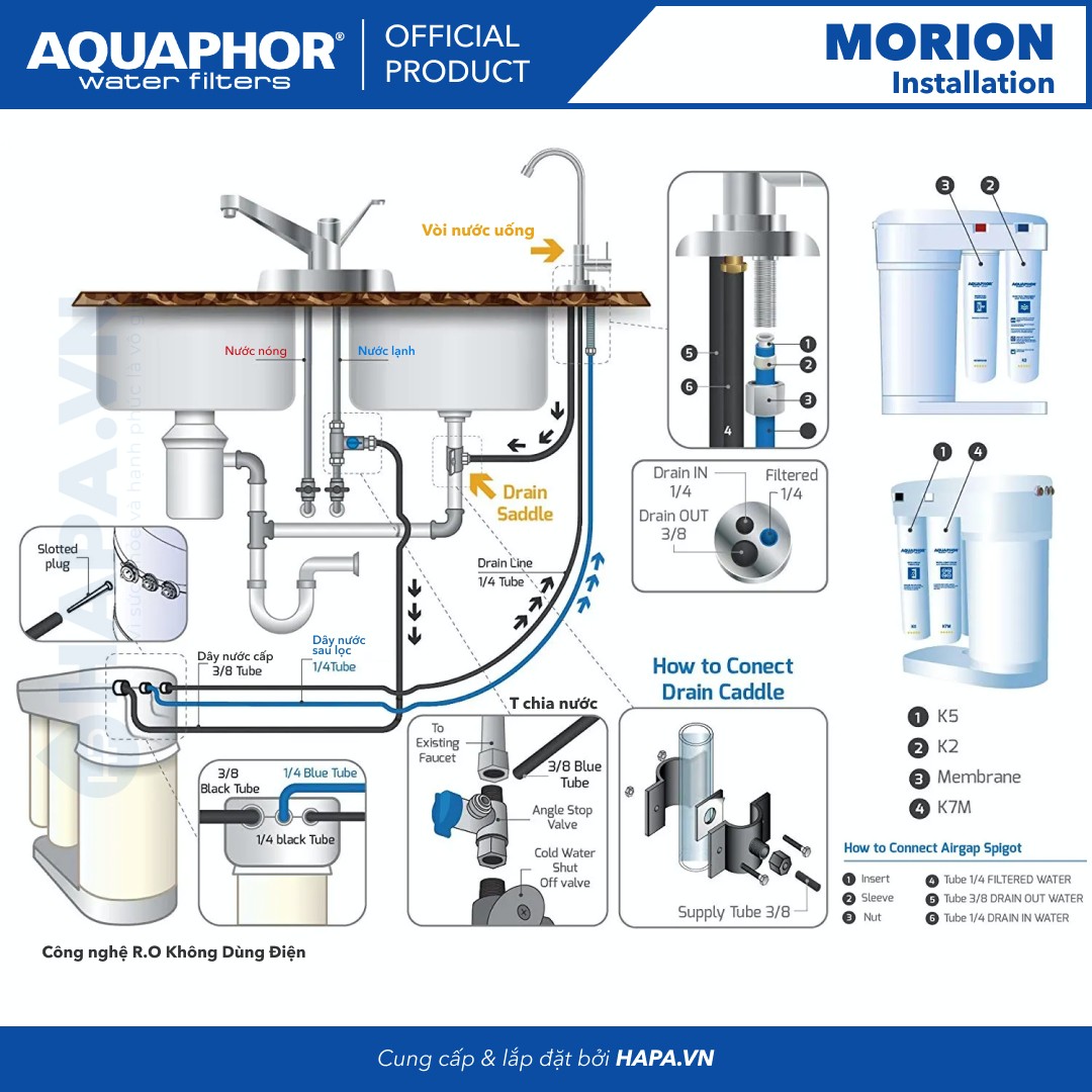 Máy Lọc Nước AQUAPHOR MORION  R.O Không Dùng Điện - Nhập Khẩu Châu Âu