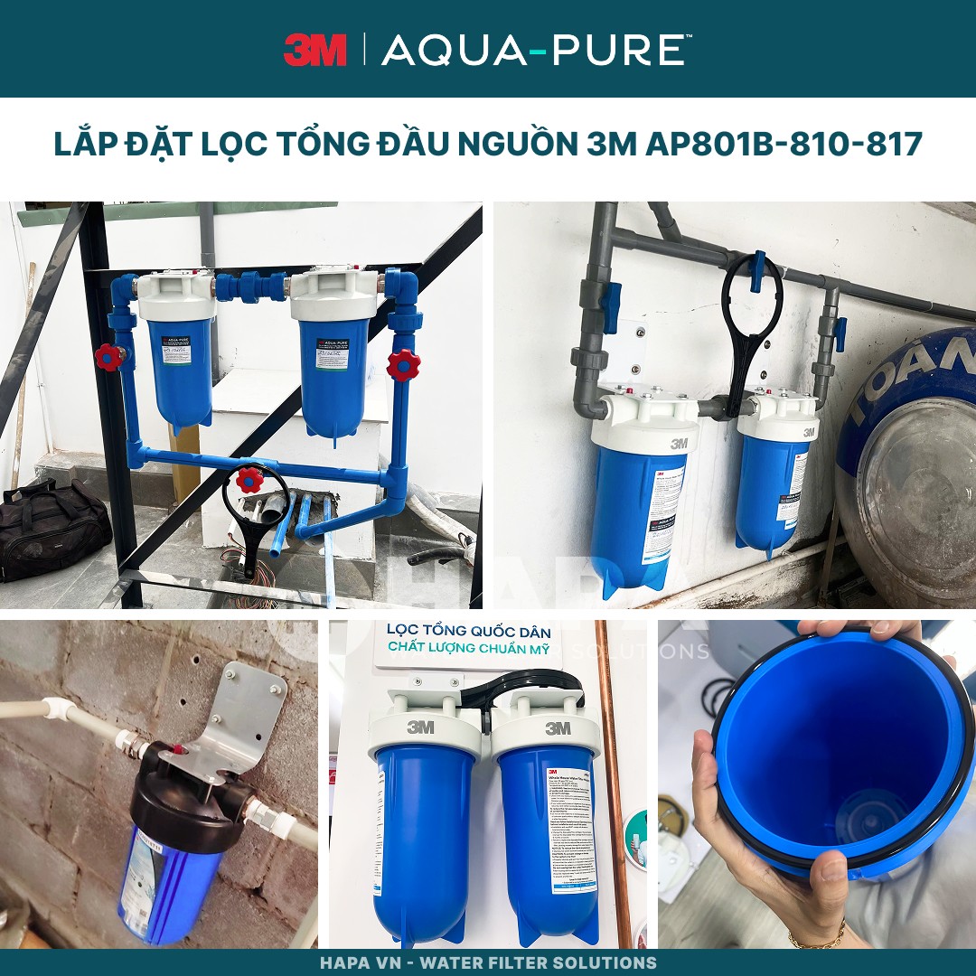 Ảnh lắp đặt thực tế của Máy lọc nước đầu nguồn 3M™ Aqua-Pure™ AP801B-810-817 sử dụng lõi PP AP810 và GAC AP817 tại HAPA VN - 01