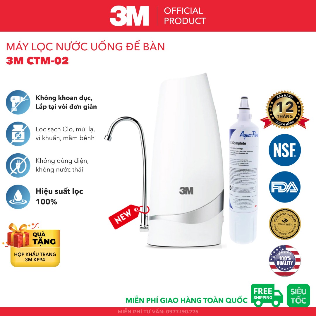 Máy lọc nước để bàn 3M CTM-02 kết nối trực tiếp với vòi nước
