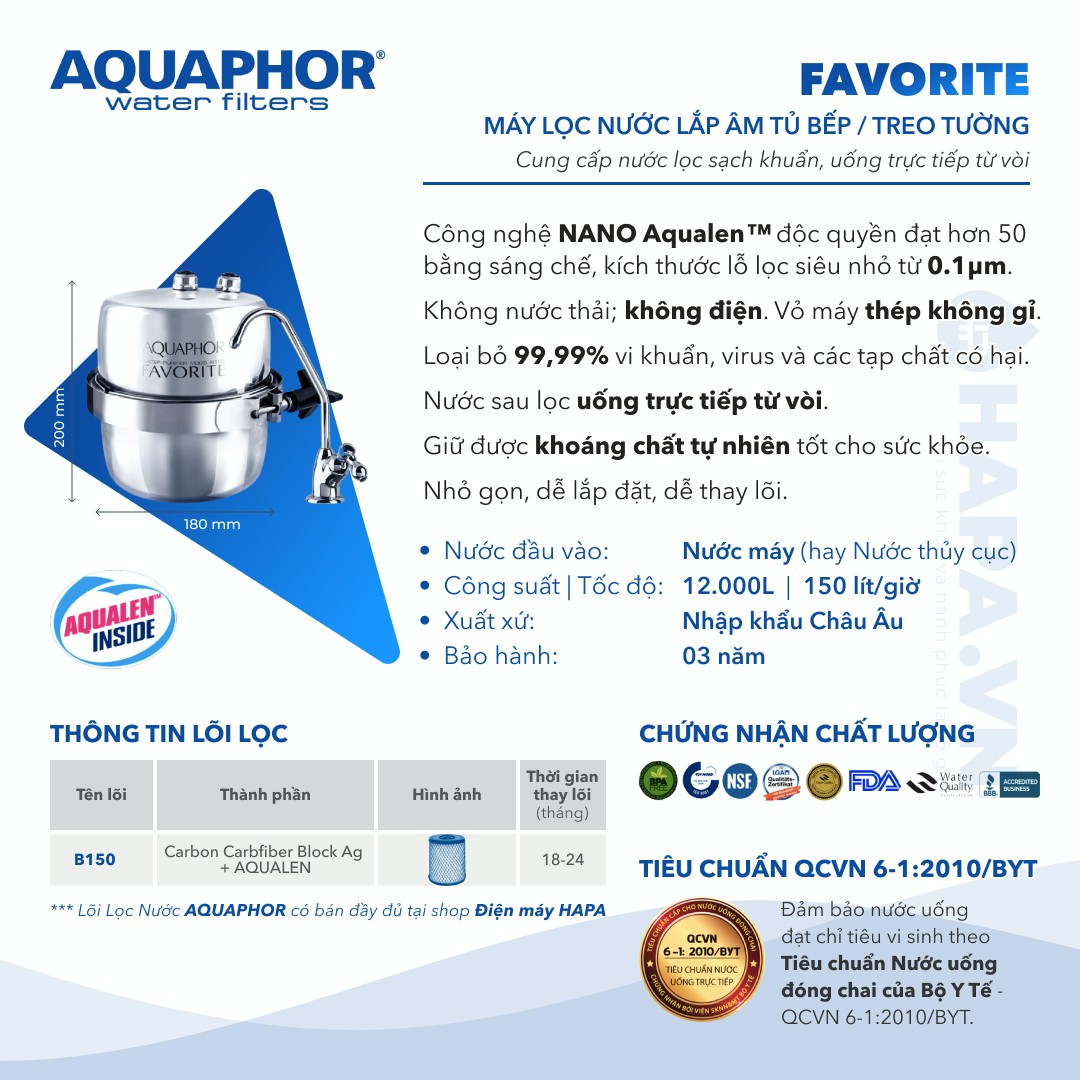 Máy Lọc Nước AQUAPHOR FAVORITE Nano Aqualen™ - Nhập Khẩu Châu Âu