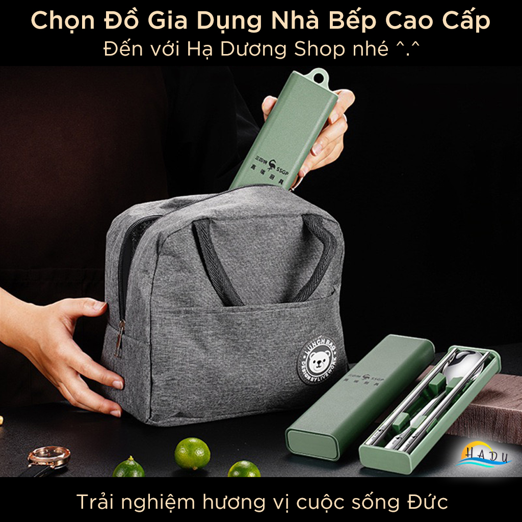 Bộ Thìa Dĩa Du Lịch SSGP Inox 316L, Kèm Hộp Đựng Màu Xanh, Kháng Khuẩn, Đạt Chất Lượng LFGB Đức