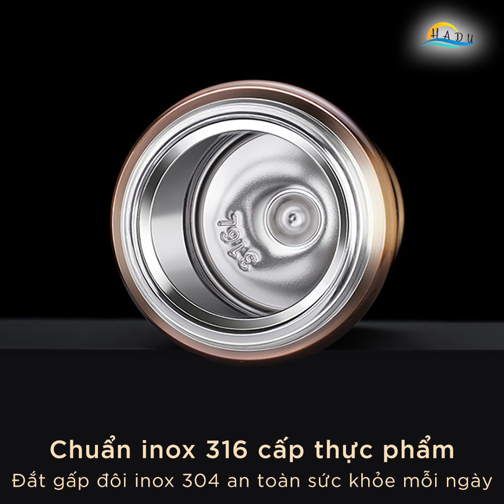 Bình Giữ Nhiệt Inox 316 Cao Cấp 480ml, Giữ Nhiệt 24h, Nắp Khóa 3 Lớp An Toàn, Kiểu Nhật Bản, Màu Vàng Đồng SSGP