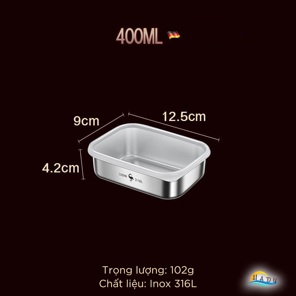 Hộp Đựng Thực Phẩm Inox 316L SSGP, Hộp Trữ Đông Tủ Lạnh Nắp Silicone Kín Khít, Dùng Lò Nướng, Đạt Chất Lượng LFGB Đức