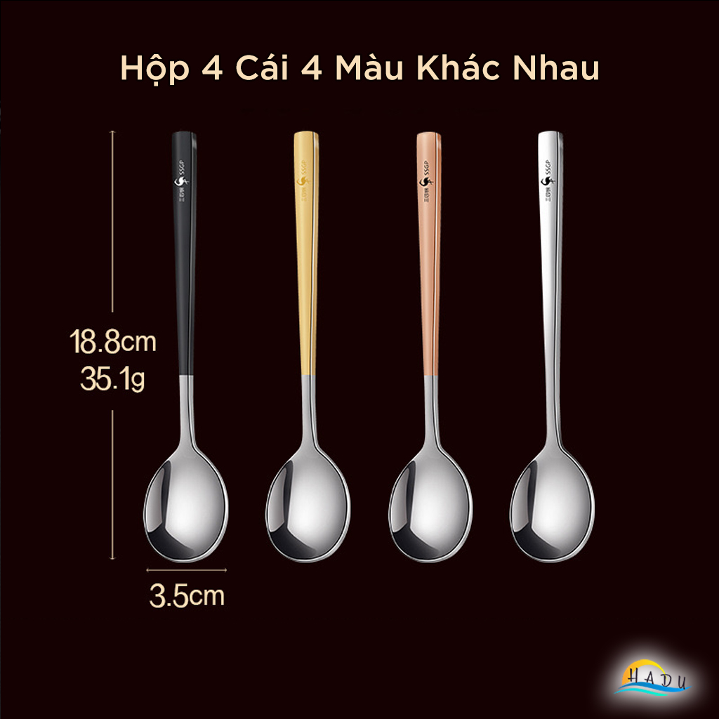 [Hộp 4 Cái] Thìa Ăn Cơm Inox 316L SSGP, Kháng Khuẩn, Dài 18.8cm, Đạt Chất Lượng LFGB Đức