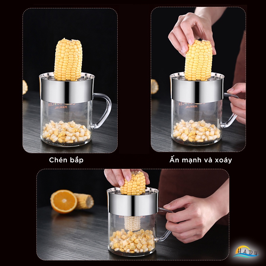Dụng Cụ Vắt Cam và Tách Hạt Ngô 2 trong 1 CCKO, Lõi Inox 304, Cốc Thủy Tinh 600ml
