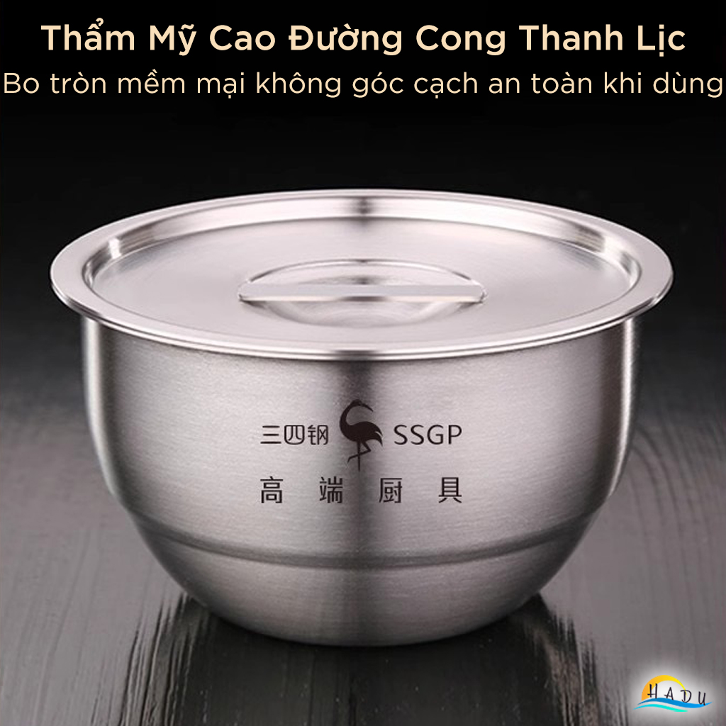 Bát Inox 304 Kiểu Hàn Quốc Có Nắp, 12cm (500ml), Dùng Hấp Trứng, Đạt Chất Lượng LFGB Đức SSGP