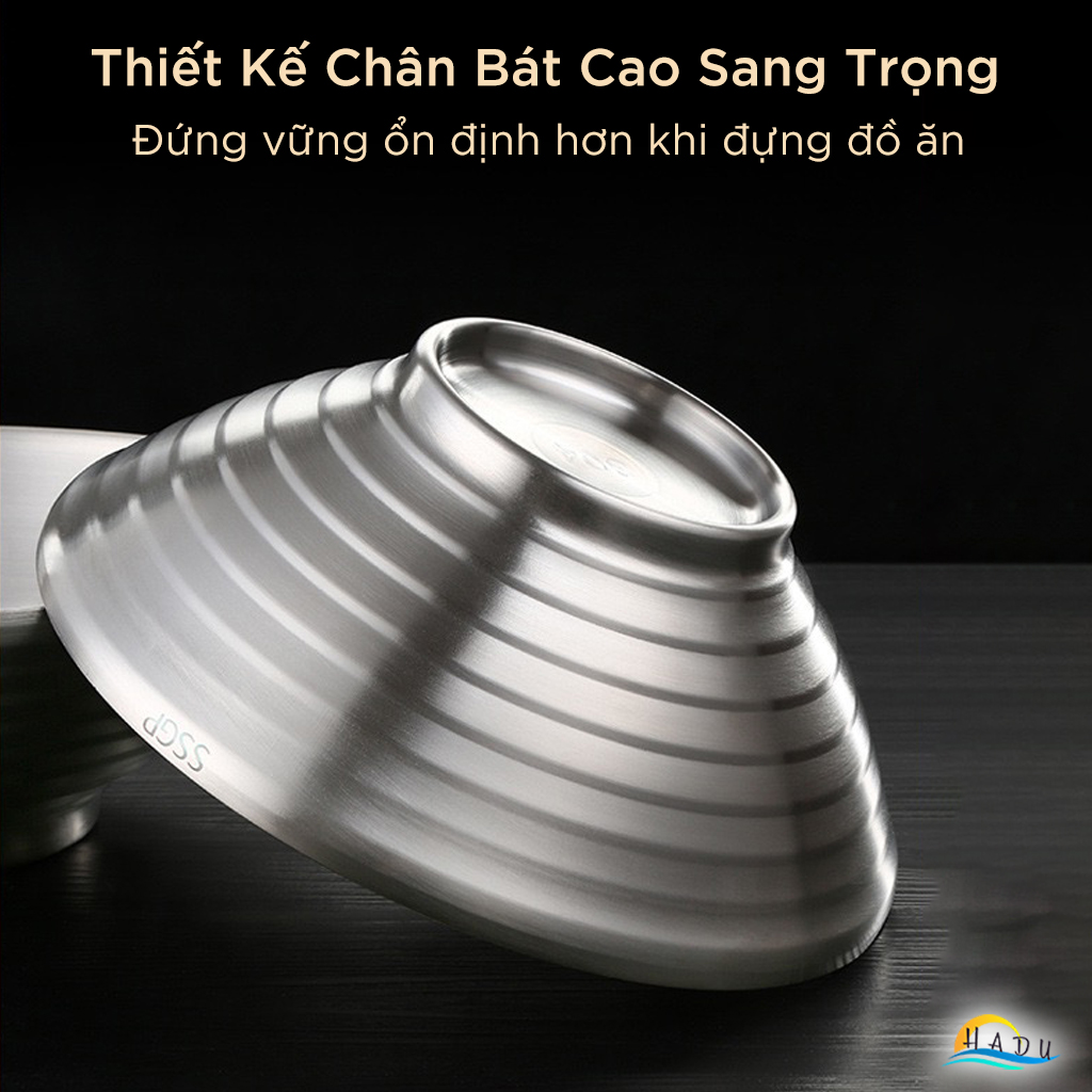 Tô Ăn Mì Phở Inox 304 SSGP, 2 Lớp Cách Nhiệt Chống Nóng, Chân Đế Cao, 24cm, Đạt Chất Lượng LFGB Đức