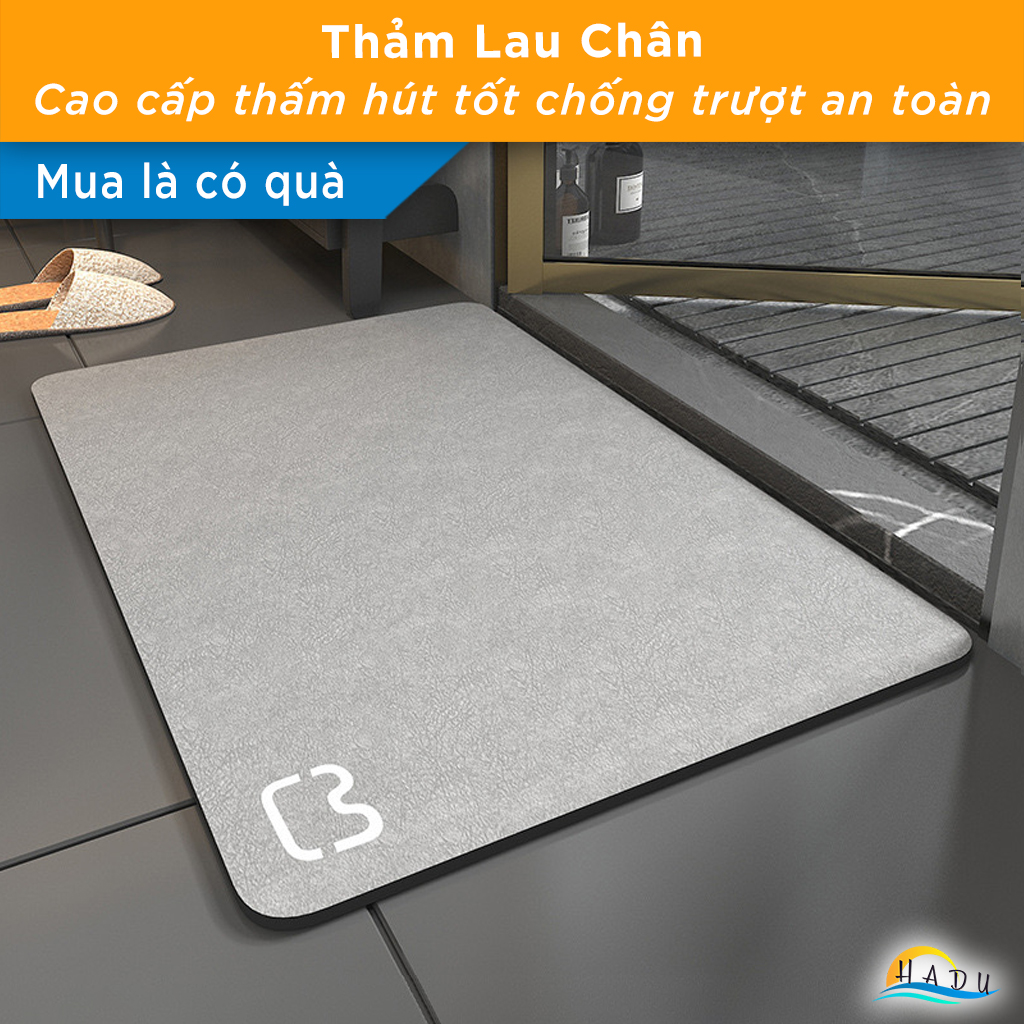 Thảm Nhà Tắm Diatomite HADU Siêu Thấm Hút, Chống Trượt, Khô Nhanh, 40x60cm, Màu Xám