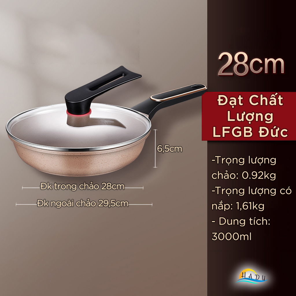 Chảo Chống Dính Lòng Sâu Bếp Từ SSGP 26cm 28cm, Phủ Ceramic Đá, Nắp Kính Tự Đứng, Đạt Chất Lượng LFGB Đức