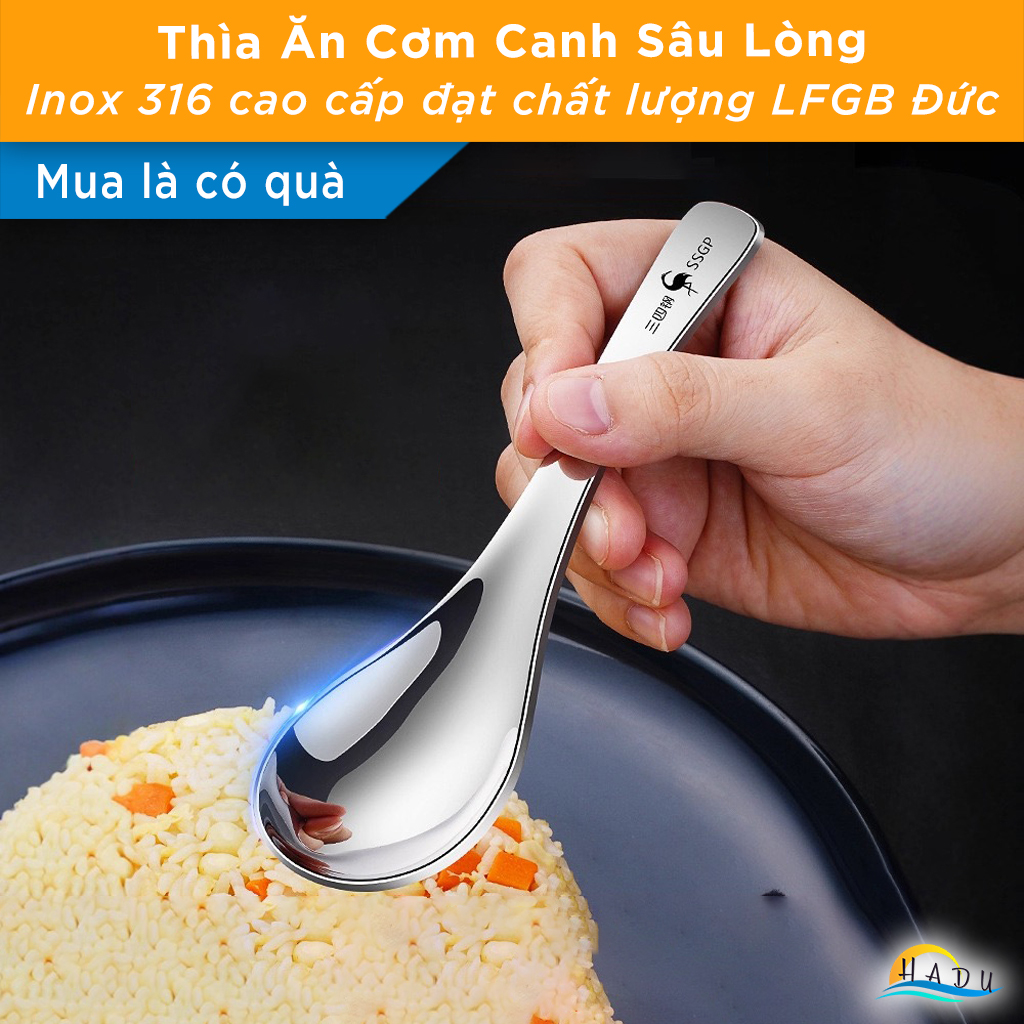 Thìa Sâu Lòng Inox 316L SSGP, Muỗng Ăn Cơm Canh Phở Dày Dặn, Sáng Bóng Cao Cấp Đạt Chất Lượng LFGB Đức