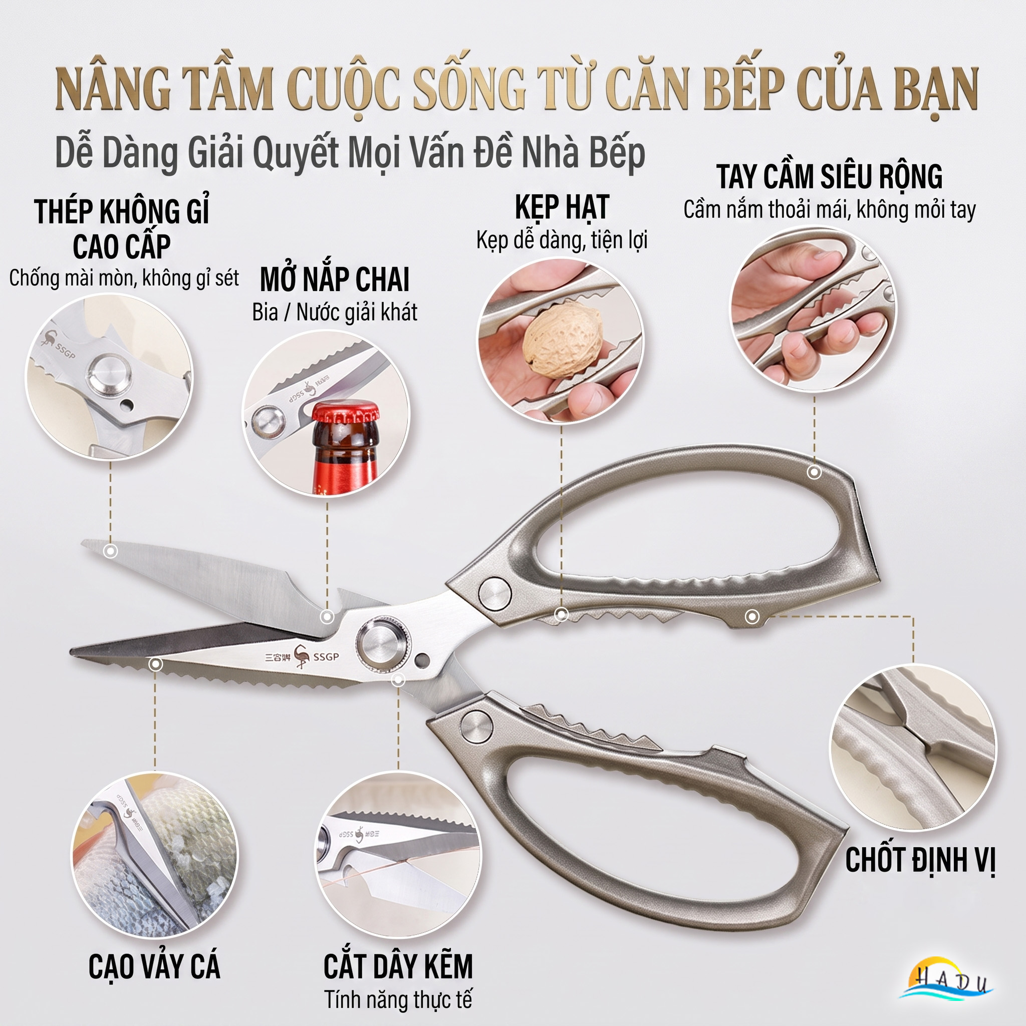 Kéo Cắt Xương Gà Nhà Bếp Đa Năng Cao Cấp Thép Không Gỉ Đạt Chất Lượng LFGB Đức SSGP