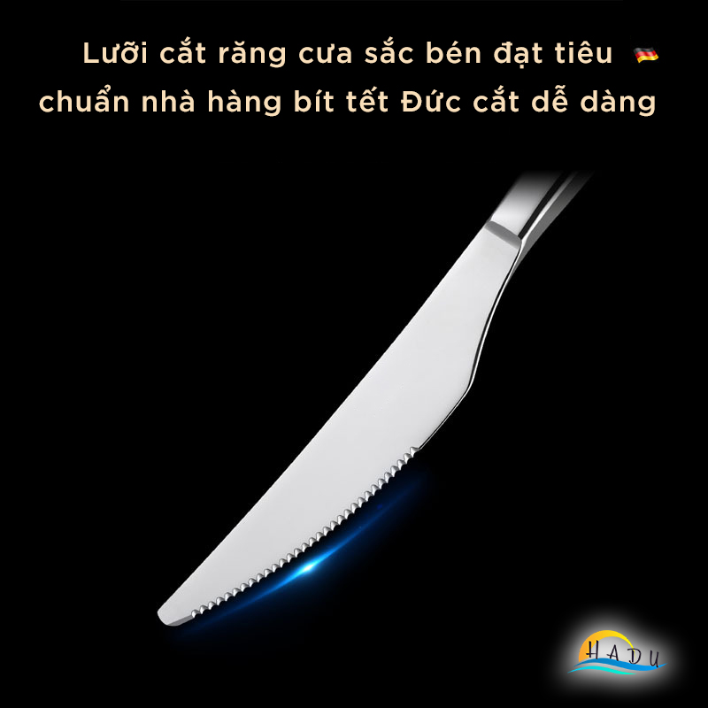 Bộ 2 Món Dao Dĩa Ăn Bít Tết SSGP, Inox 304, Thiết Kế Kiểu Nhà Hàng, Cán Dày, Đạt Chất Lượng LFGB Đức
