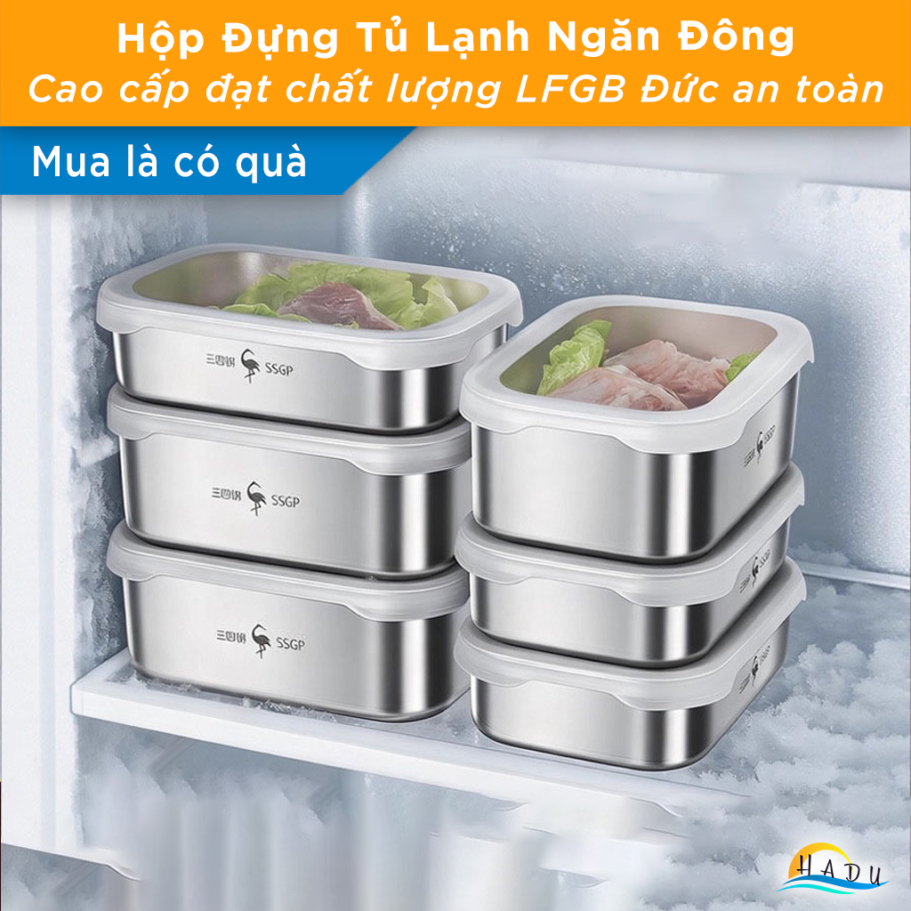 Hộp Đựng Thực Phẩm Inox 316L SSGP, Hộp Trữ Đông Tủ Lạnh Nắp Silicone Kín Khít, Dùng Lò Nướng, Đạt Chất Lượng LFGB Đức