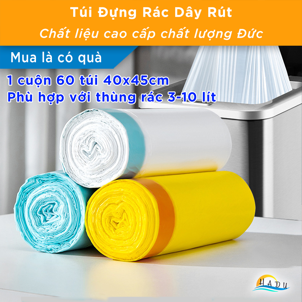 Cuộn 60 Túi Đựng Rác CCKO Có Dây Rút, Chịu Nhiệt, Dẻo Dai, Size 40x45cm Cho Thùng 3-10L