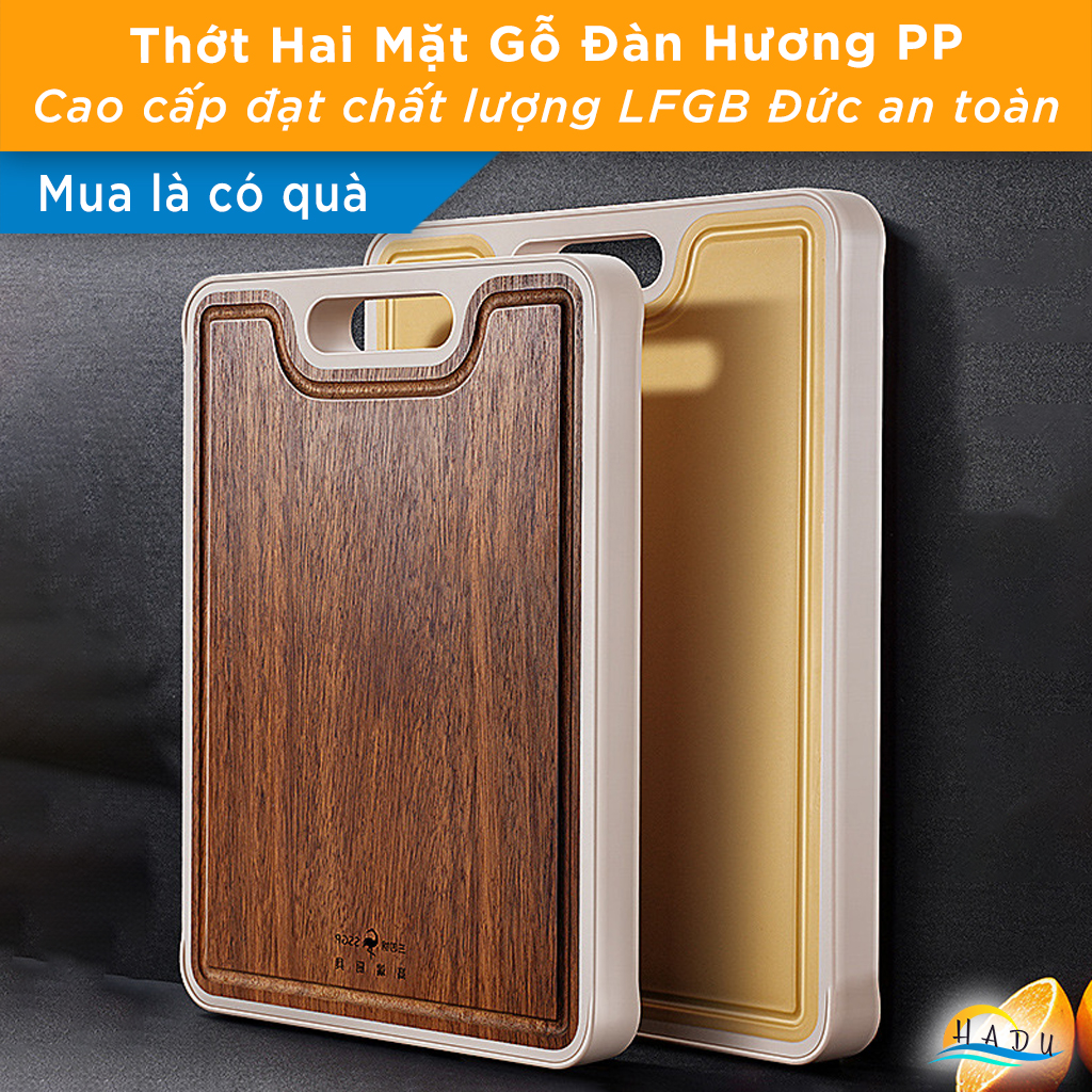 Thớt Gỗ Đàn Hương 2 Mặt SSGP, Kèm Chỗ Mài Gừng Tỏi, Chống Mốc, Đạt Chất Lượng LFGB Đức