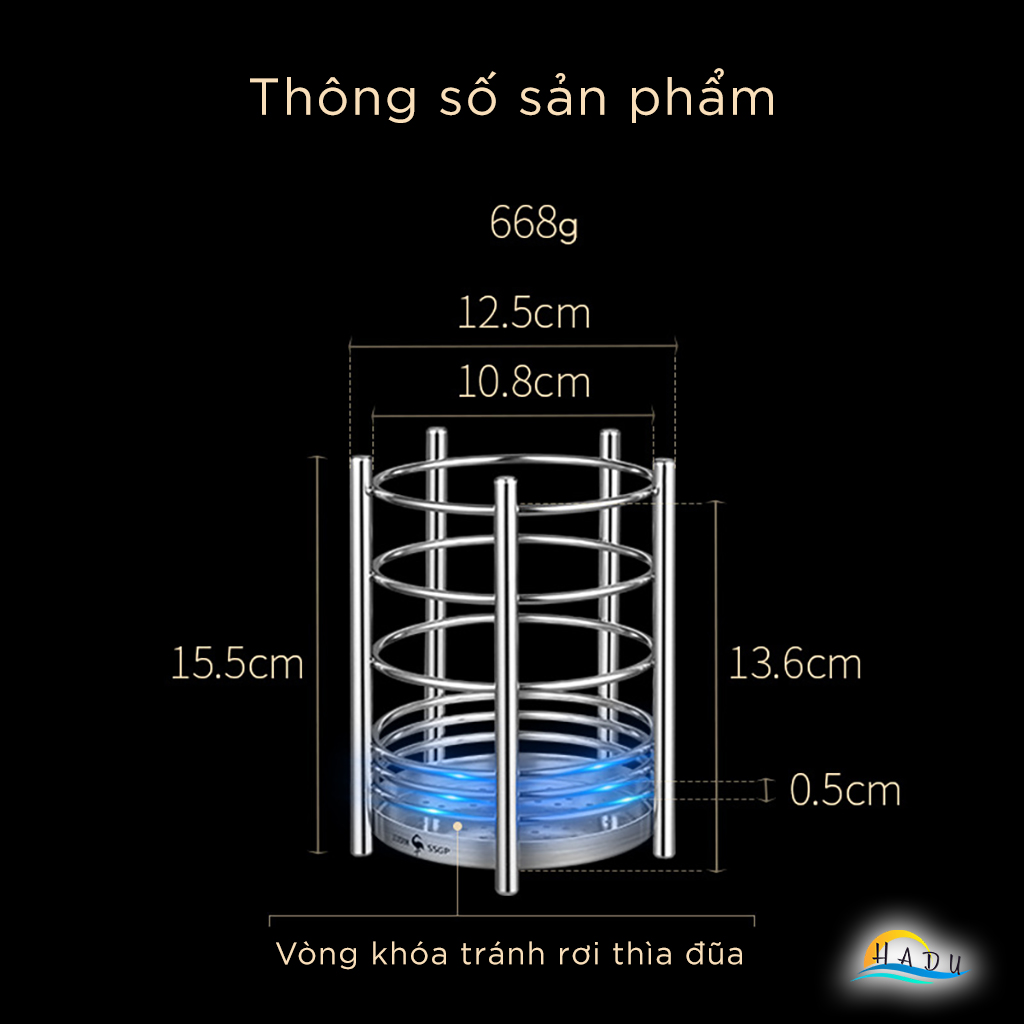 Ống Đựng Đũa Thìa Inox 304 SSGP, Thông Gió 360° Chống Mốc, Sức Chứa Lớn, Cao 15.5cm, Đạt Chất Lượng LFGB Đức