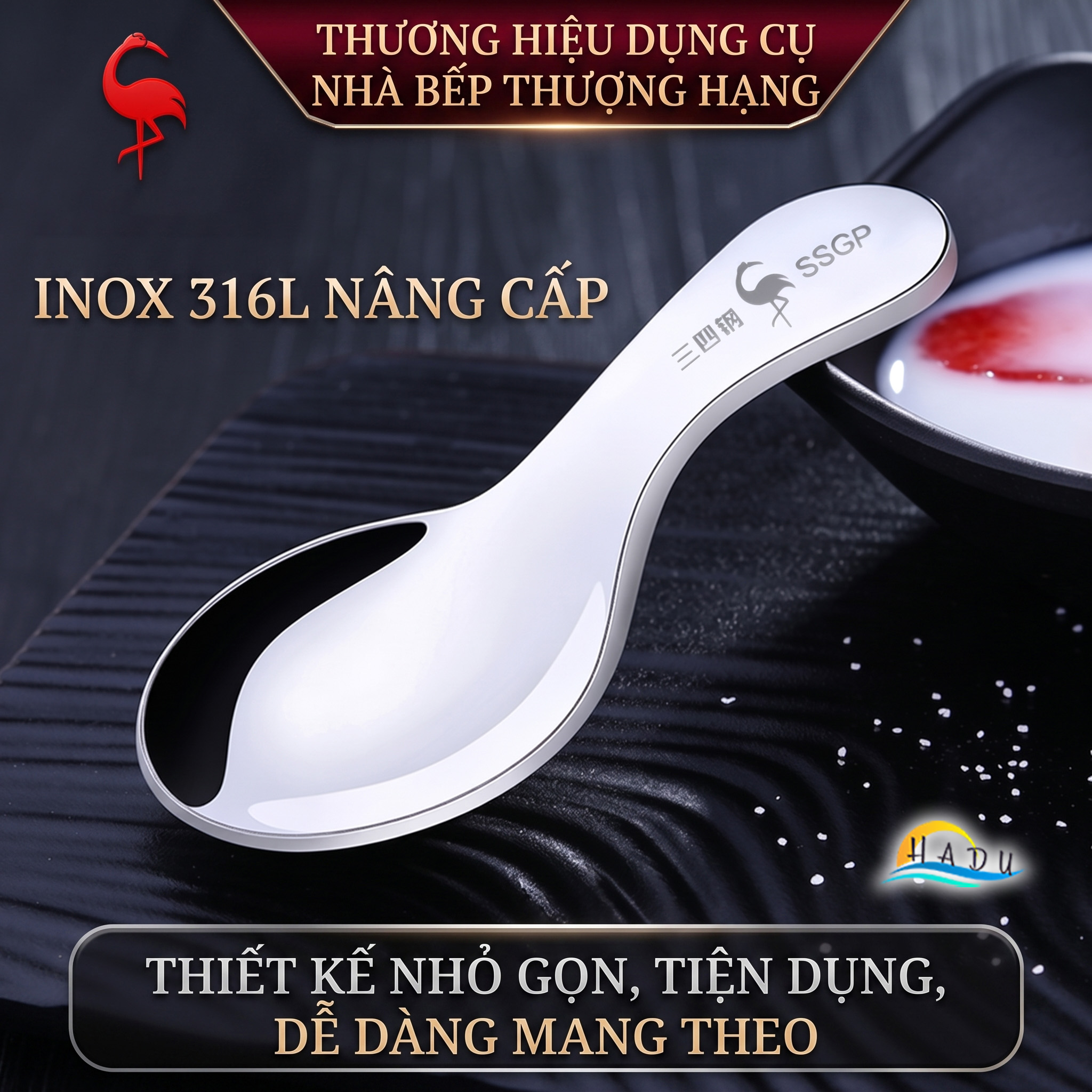 Muỗng Thìa Inox 316L Cán Ngắn Cao Cấp Kháng Khuẩn Dày Dặn Bo Tròn Đạt Chất Lượng LFGB Đức SSGP